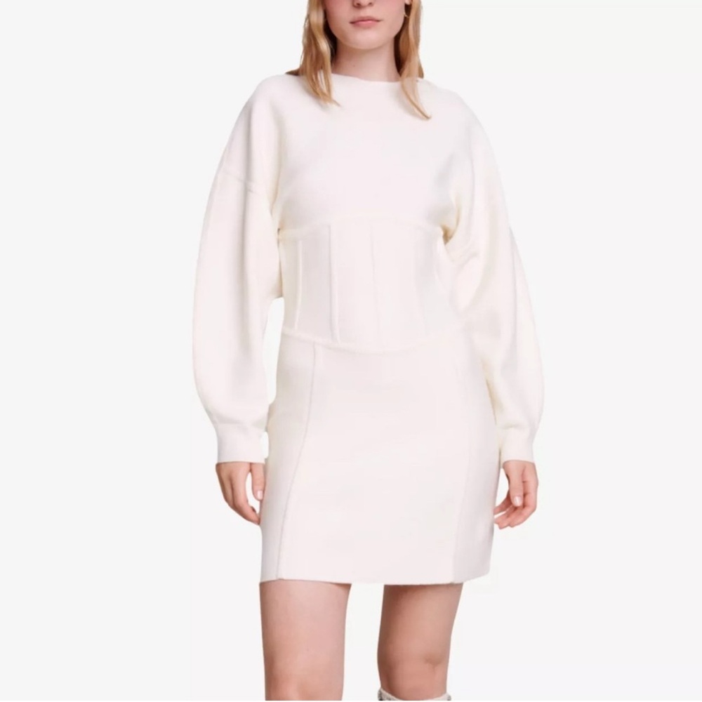Maje - size 6 Rorset corseted stretch-woven mini dress - Cream color